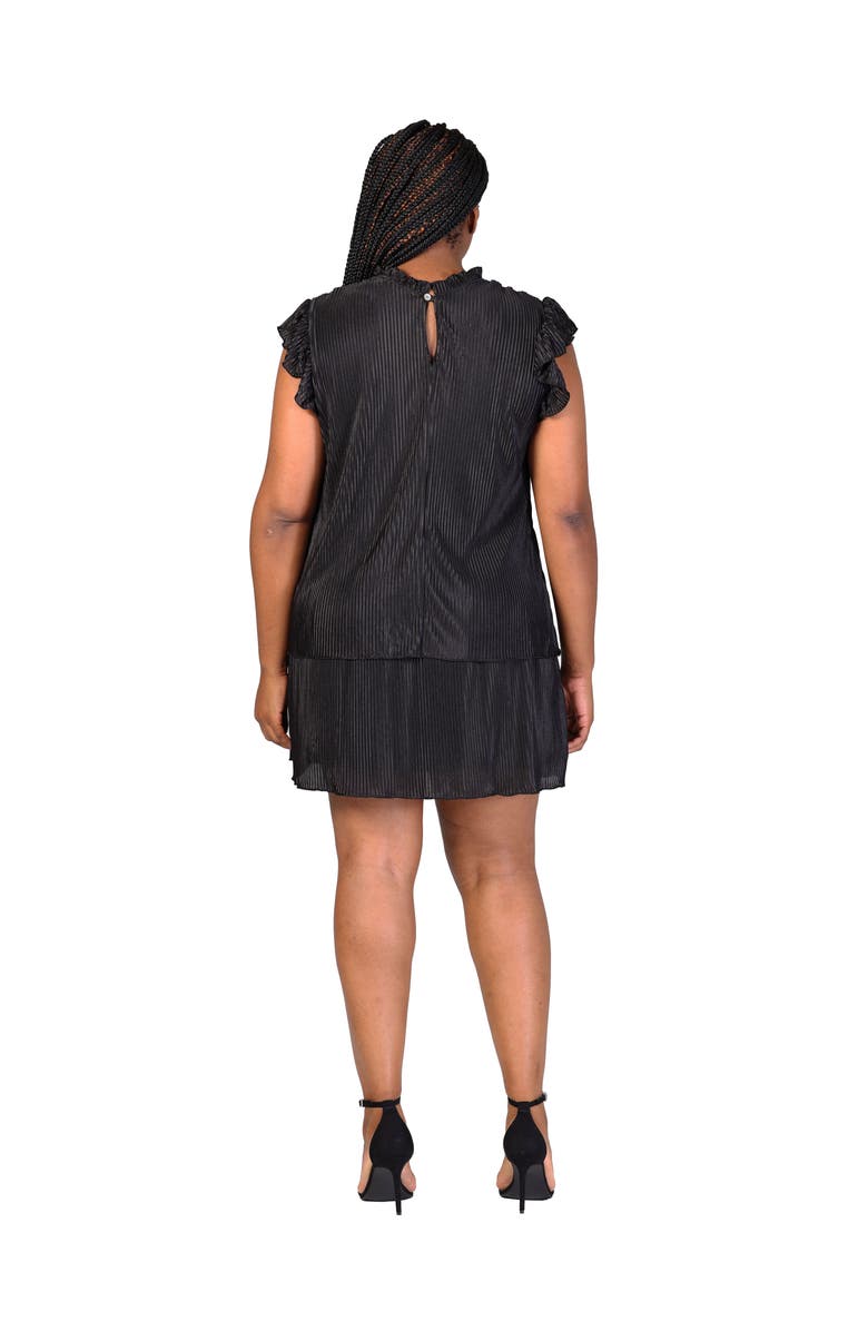 24seven Comfort Apparel Ruffle Cap Sleeve High Neck Pleated Tiered Mini Dress, Alternate, color, Black