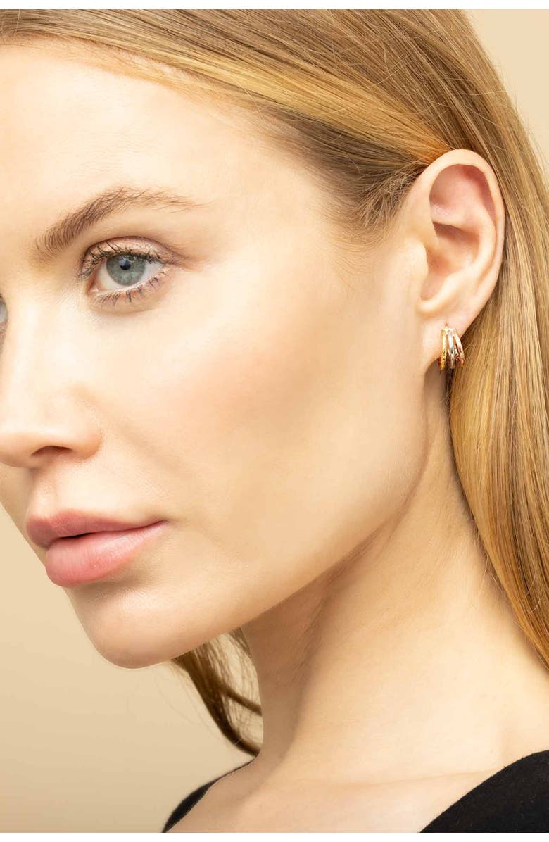 Oradina 14K Tricolor Gold Unity Mini Hoops, Alternate, color, 14K Tricolor Gold