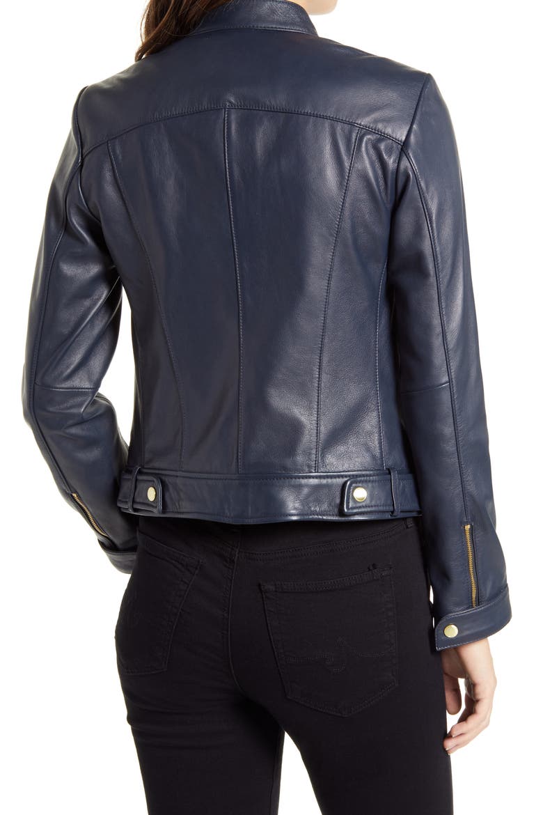 Lambskin Leather Jacket, Alternate, color, NAVY