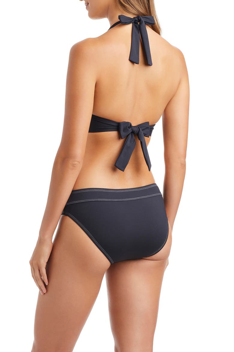 Contrast Stitch Halter Bikini Top, Alternate, color, BLACK
