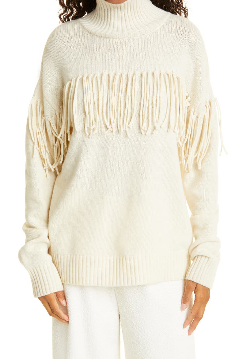 Fringe Merino Wool Sweater, Main, color, WHITE