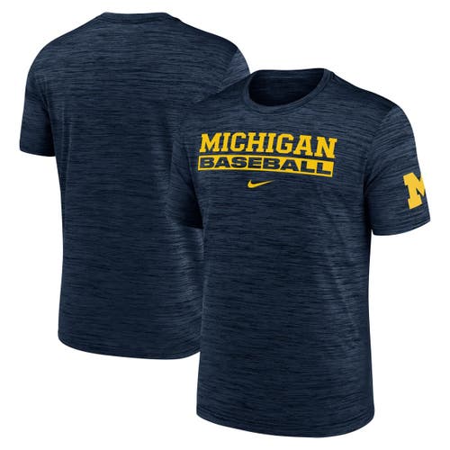 Nike Navy Michigan Wolverines Velocity Baseball Wordmark Stack Performance T-shirt