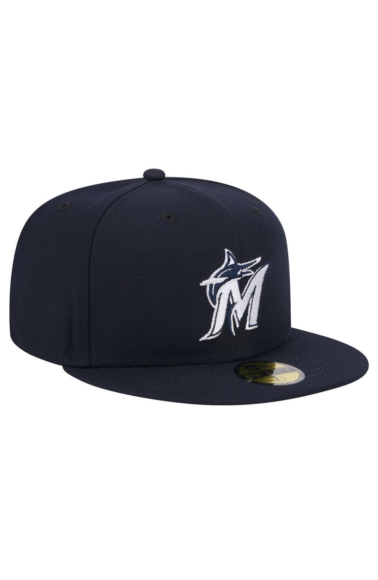 New Era Men's New Era Navy Miami Marlins White Logo 59FIFTY Fitted Hat, Alternate, color, 