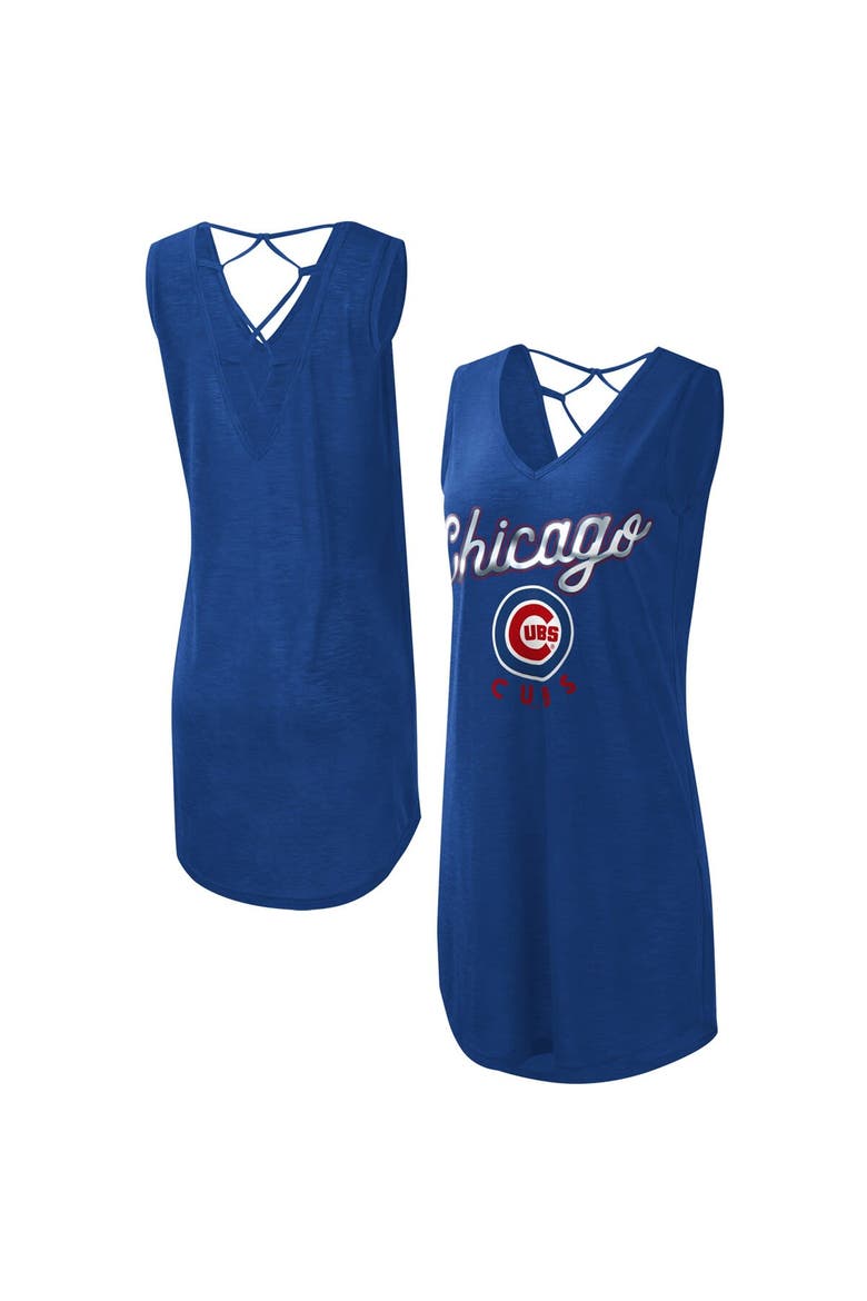 Women's G-III 4Her by Carl Banks Royal Chicago Cubs Game Time Slub Beach V-Neck Cover-Up Dress, Main, color, Royal
