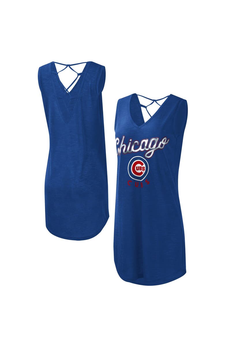 G-III 4HER BY CARL BANKS Women's G-III 4Her by Carl Banks Royal Chicago Cubs Game Time Slub Beach V-Neck Cover-Up Dress, Main, color, Royal