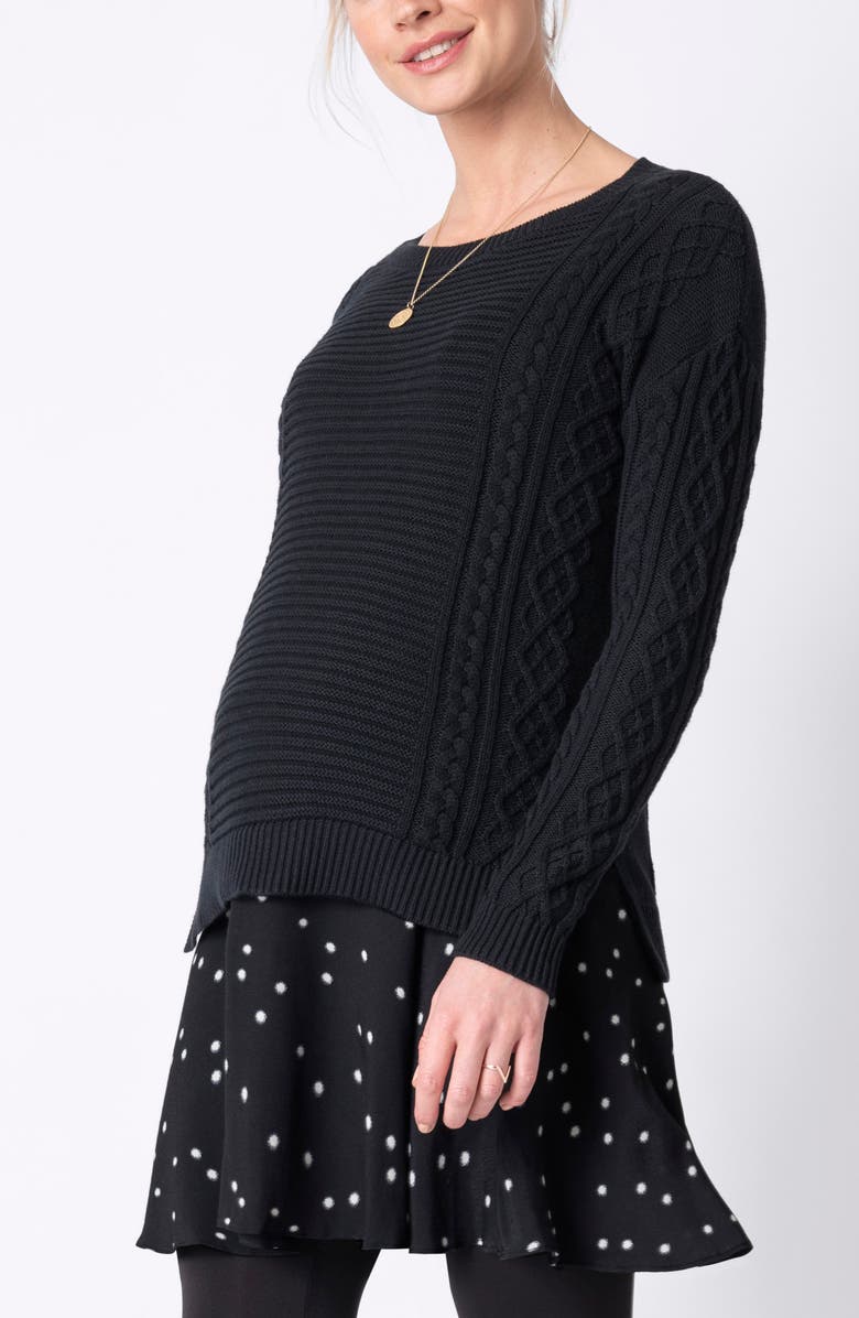 Seraphine Polka Dot Dress & Cable Knit Sweater Maternity/Nursing Set, Alternate, color, 