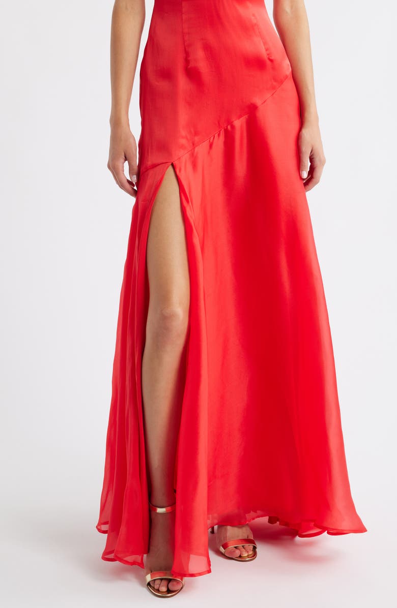 Sonya Moda Alma Plunge Bias Cut Silk Organza Gown, Alternate, color, Lola Red