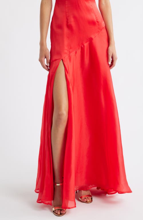 Sonya Moda Alma Plunge Bias Cut Silk Organza Gown In Red