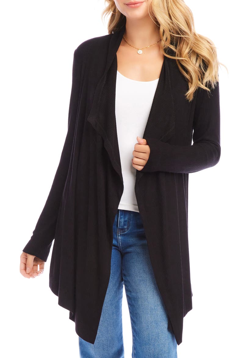 Drape Collar Rib Longline Cardigan, Main, color, BLACK
