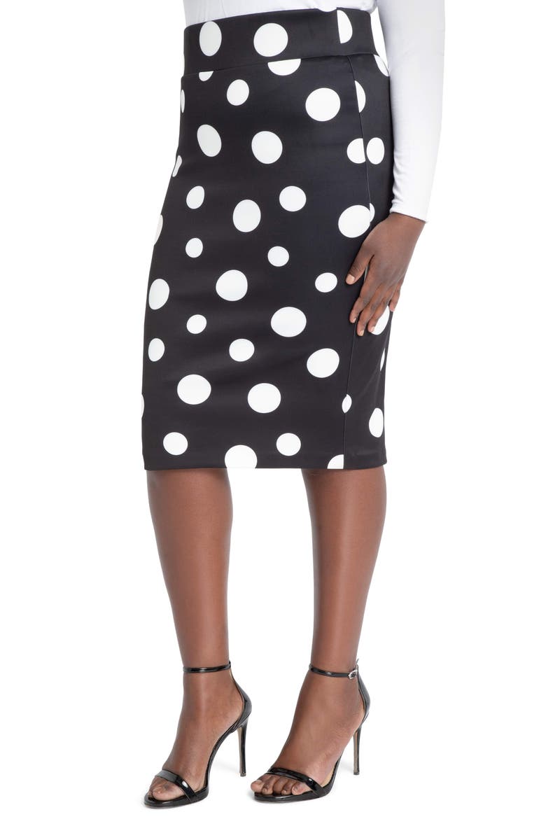 Polka Dot Neoprene Pencil Skirt, Main, color, BLACK/WHITE DOT