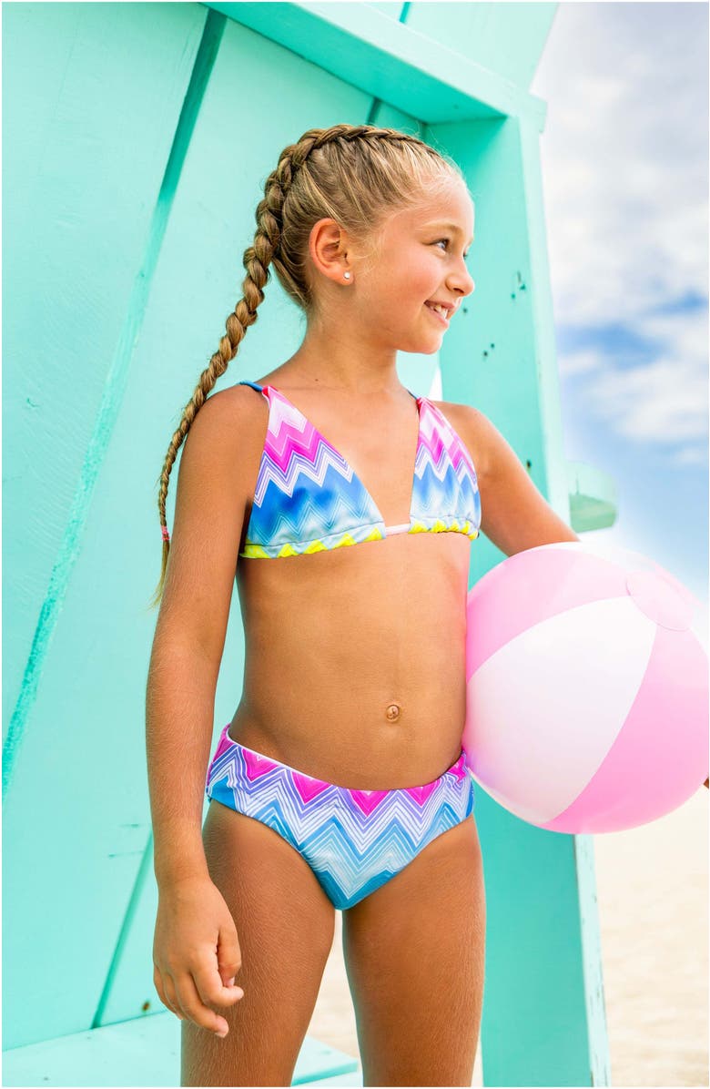 Limeapple Chevron Printed Bikini, Alternate, color, Pink Multi