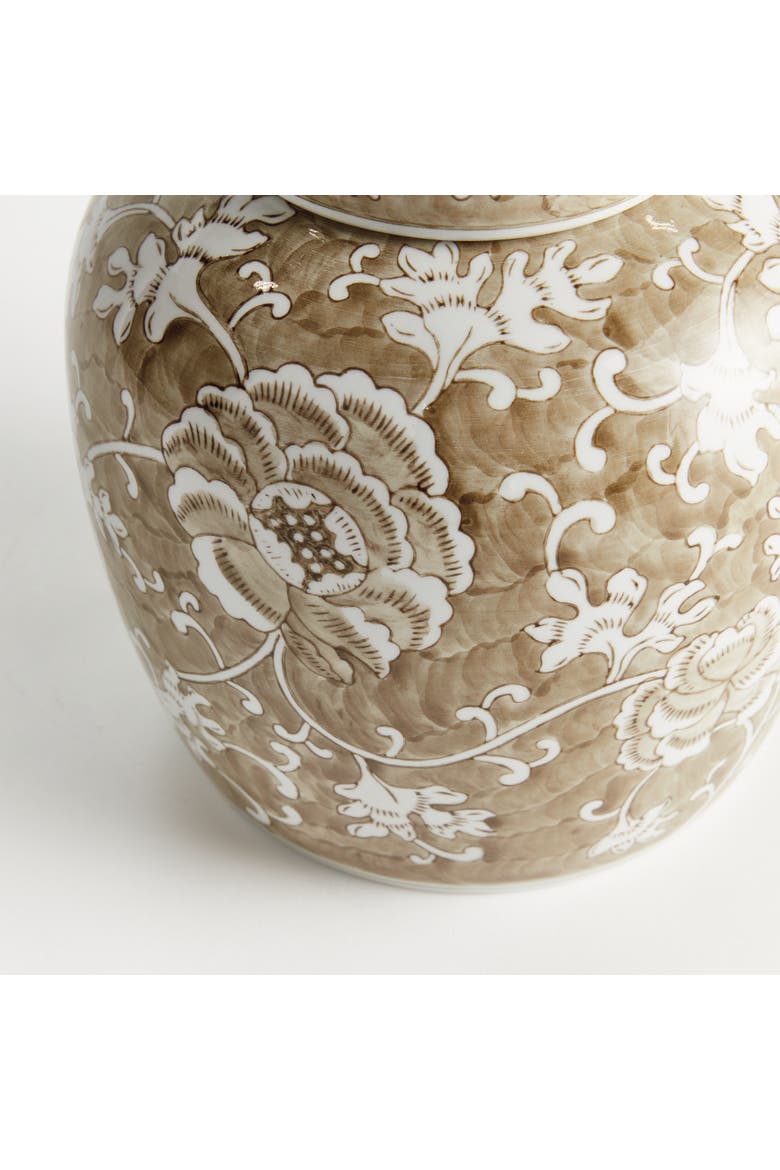 Province Lotus Lidded Jar - Brown & White Chinoiserie, Alternate, color, Brown