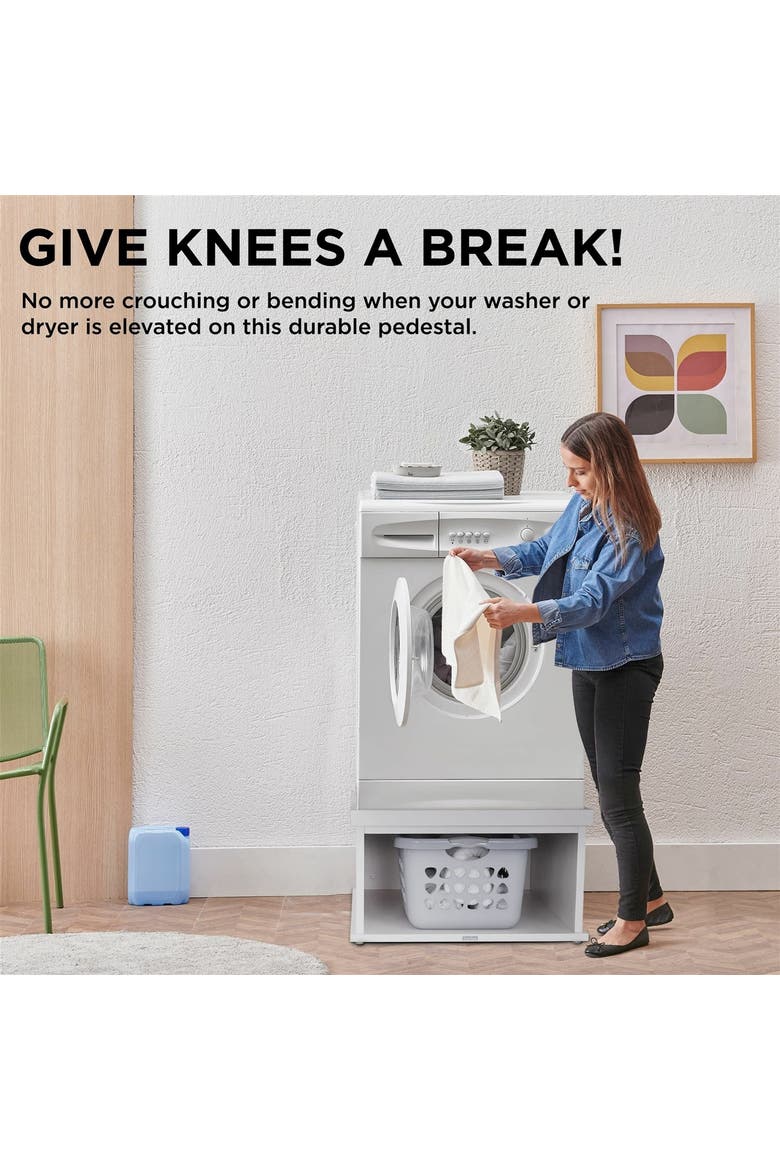 Wooden Laundry Pedestal for Washer & Dryer, 33.86x 29.92 Universal Fit, Alternate, color, White 1 Pack