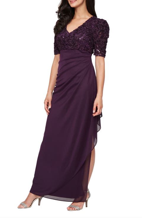 Embellished Short Sleeve Empire Waist Gown