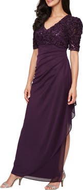 Alex Evenings Embellished Short Sleeve Empire Waist Gown