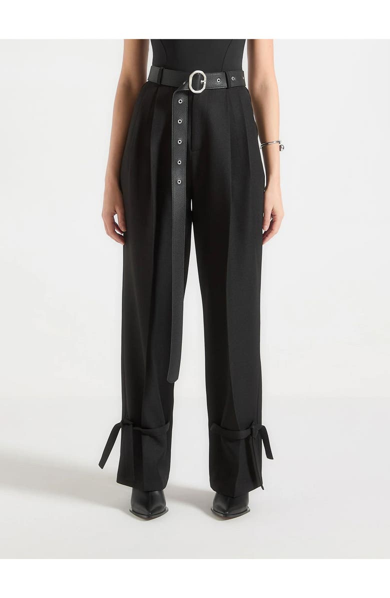 Manière De Voir Suzanne Tailored Trousers with Oversized Belt and Ankle Ties, Main, color, Black