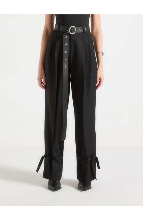 Suzanne Tailored Trousers with Oversized Belt and Ankle Ties