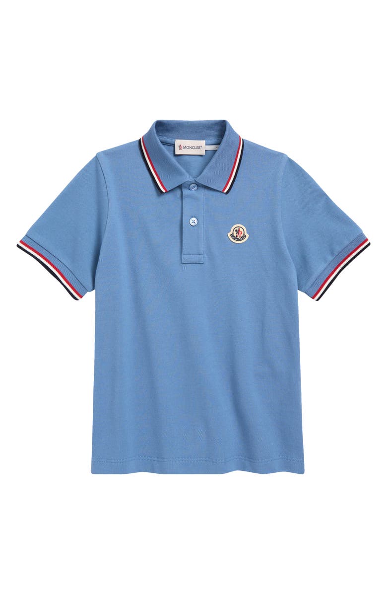 Moncler Kids' Tipped Cotton Piqué Polo, Main, color, Light Blue