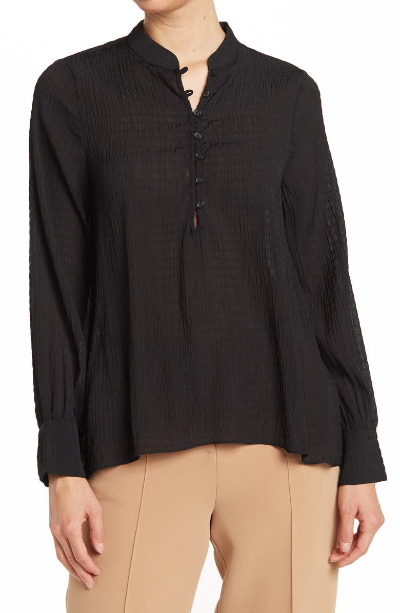 Everleigh Crinkled Collarless Long Sleeve Top, Main, color, 