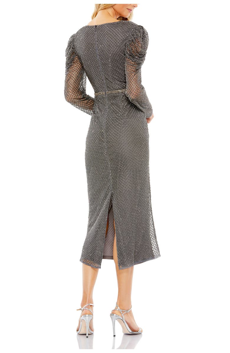 Mac Duggal Beaded Wrap Over Puff Sleeve Dress, Alternate, color, 