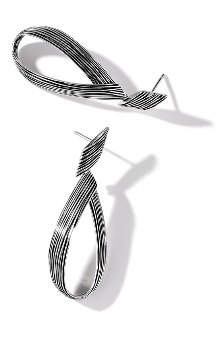 Bamboo Striated Drop Earrings, Alternate, color, SILVER