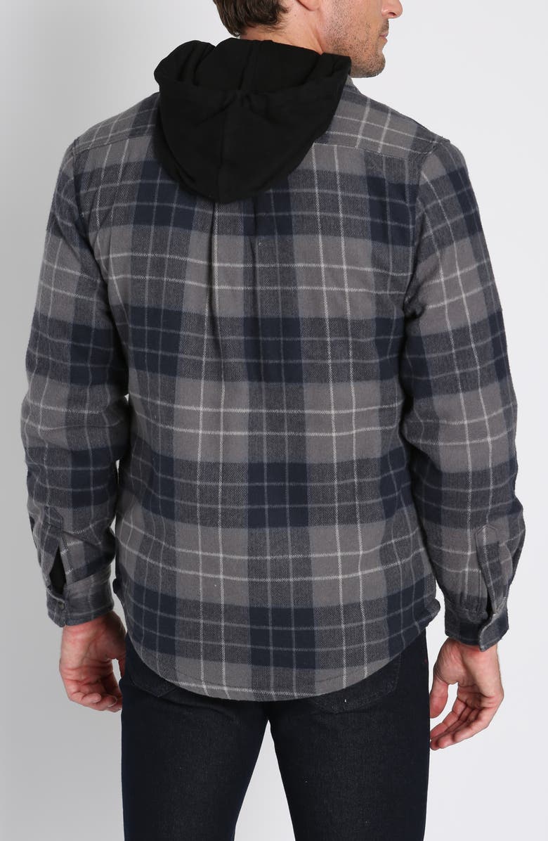 JACHS Plaid Brushed Flannel Faux Shearling Lined Hooded Shirt Jacket, Alternate, color, 