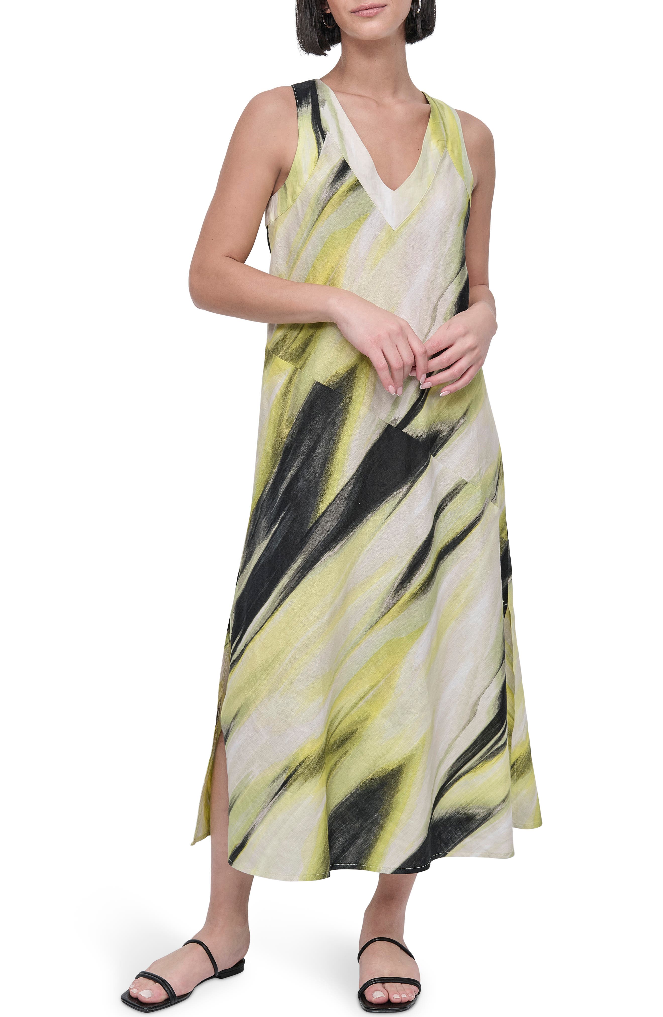 Print Panel Sleeveless Maxi Dress