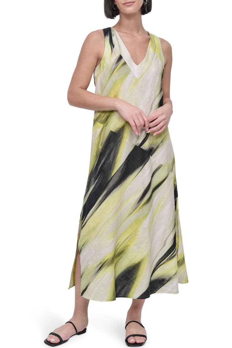 Print Panel Sleeveless Maxi Dress, Main, color, LINEN MULT
