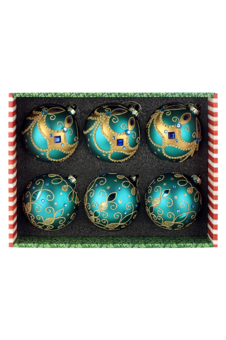 Gold Swirl Drop Ornament, Box of 6, Alternate, color, Teal