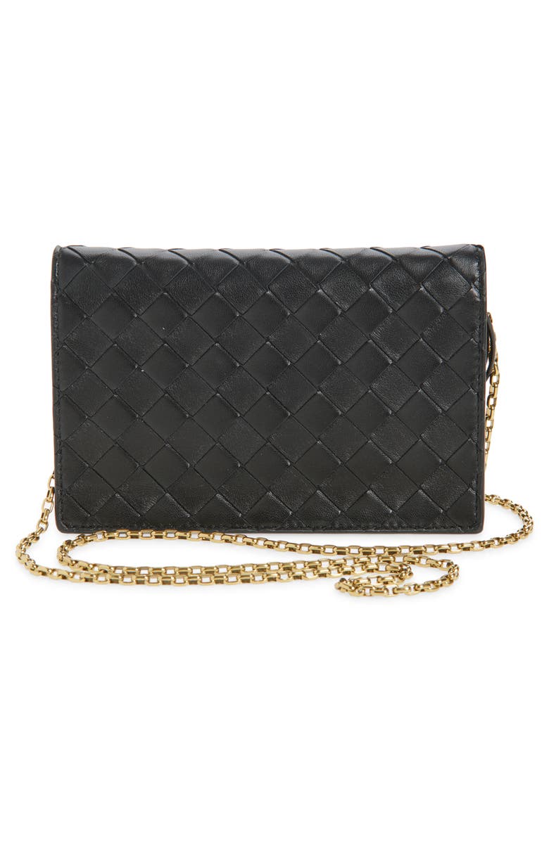 Bottega Veneta Slim Andiamo Intrecciato Lambskin Crossbody Wallet, Alternate, color, 1019 Black-M Brass