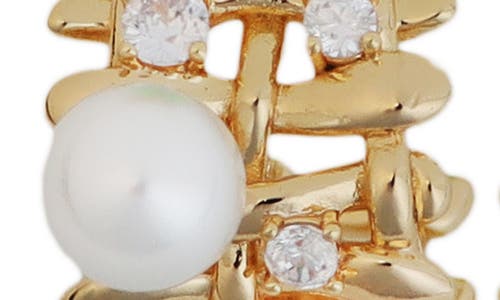 Panacea Crystal & Faux Pearl Hoop Earrings In Gold