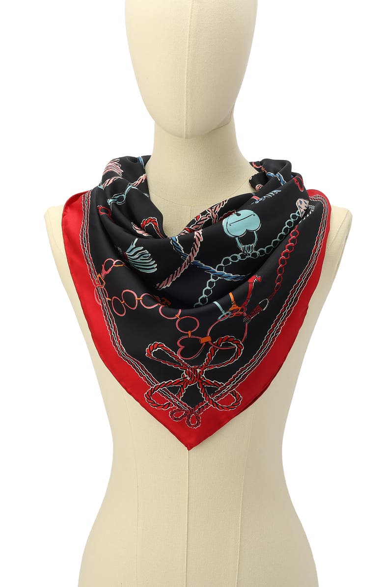 Kate Spade New York lock and key silk square scarf, Alternate, color, Planetary Navy