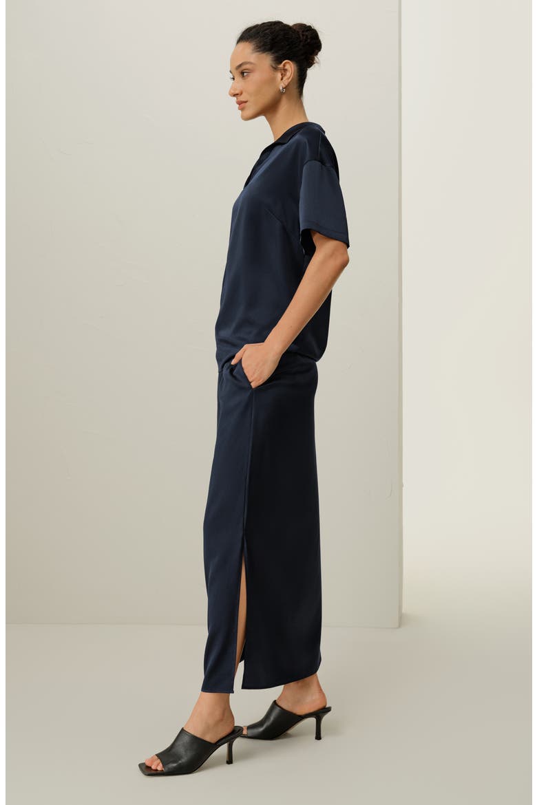 Women's Washable Silk Charmeuse Polo Top, Alternate, color, Midnight Blue