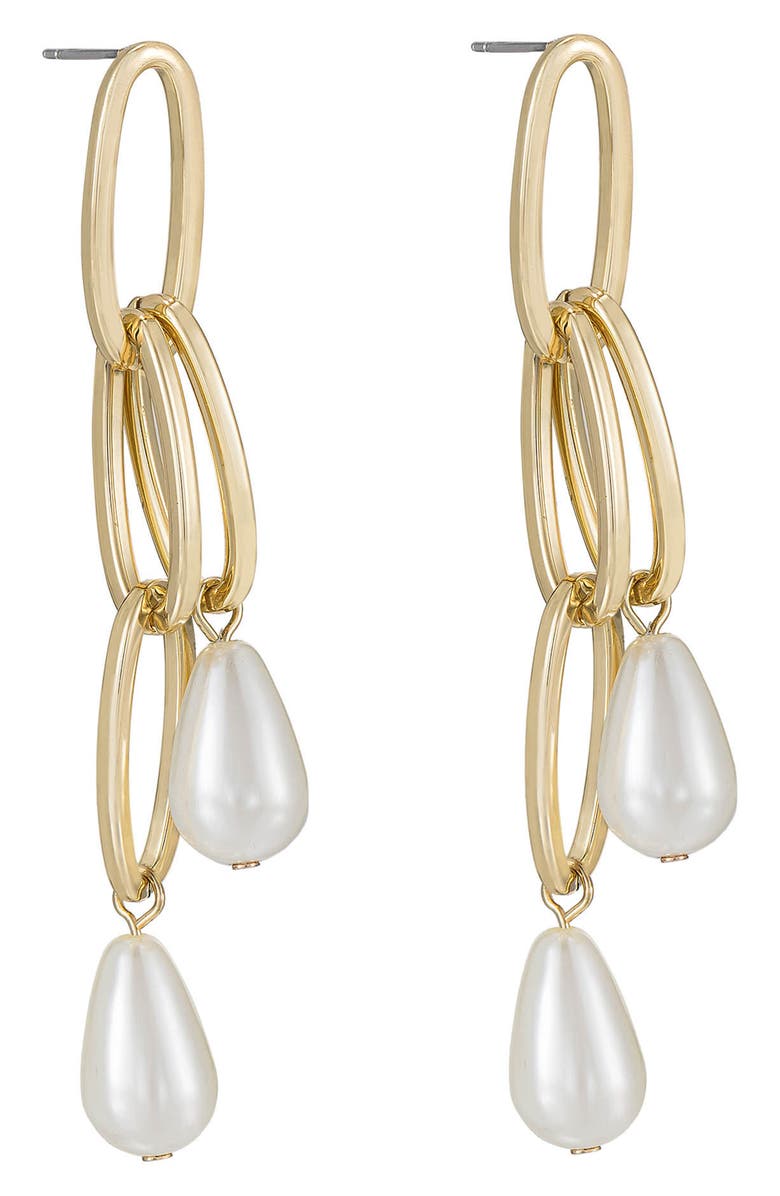 Ettika Freshwater Pearl Drop Earrings, Alternate, color, Gold