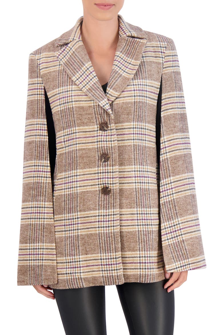 Plaid Cape Jacket, Main, color, CAMEL/BERRY/BLACK