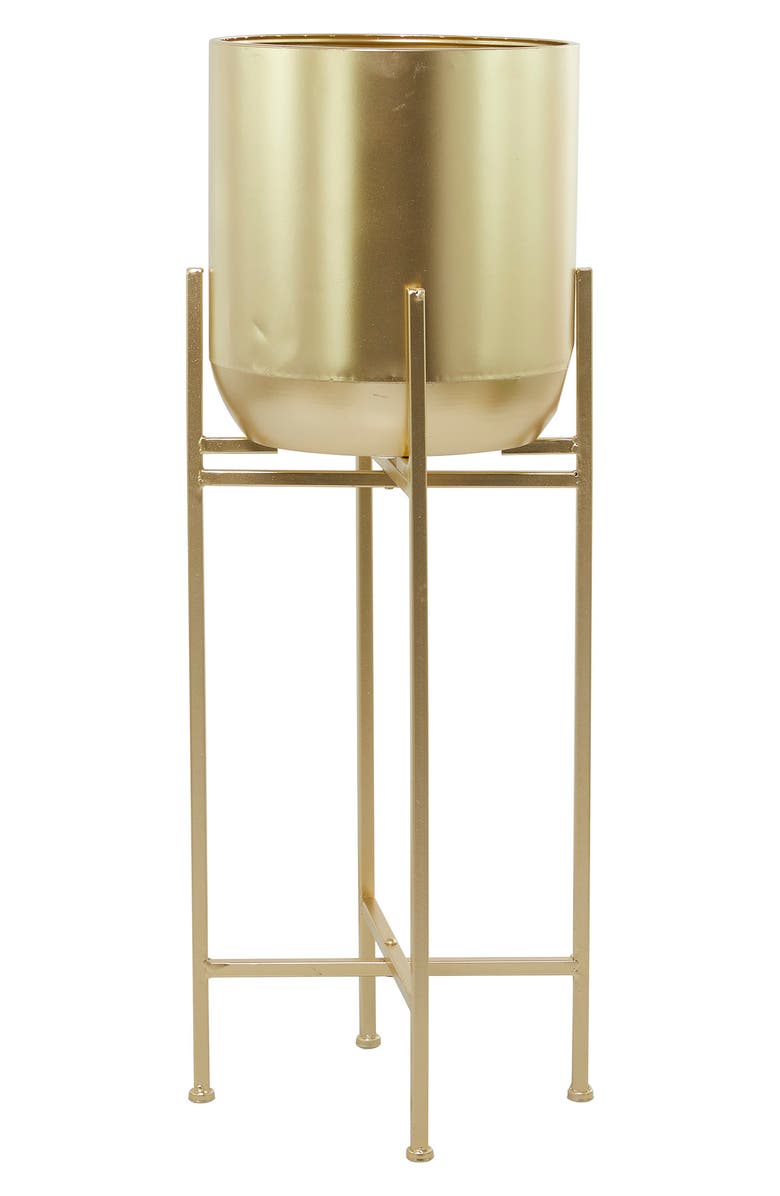 VIVIAN LUNE HOME Goldtone Metal Modern Planter with Removable Stand, Alternate, color, Gold