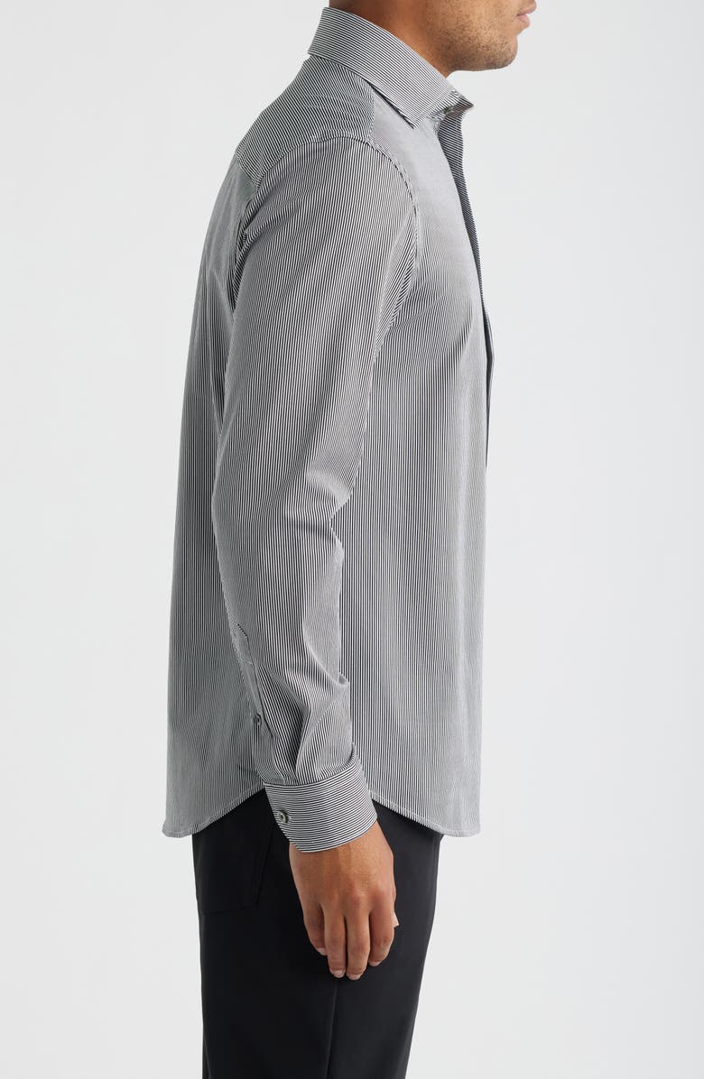 Bugatchi Devon OoohCotton<sup>®</sup> Stripe Long Sleeve Button-Up Shirt, Alternate, color, Black