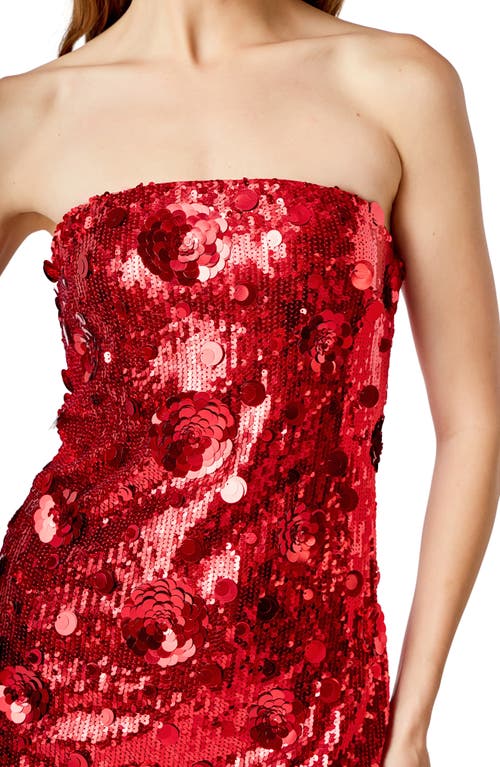 Endless Rose Floral Paillette & Sequin Strapless Maxi Dress In Red