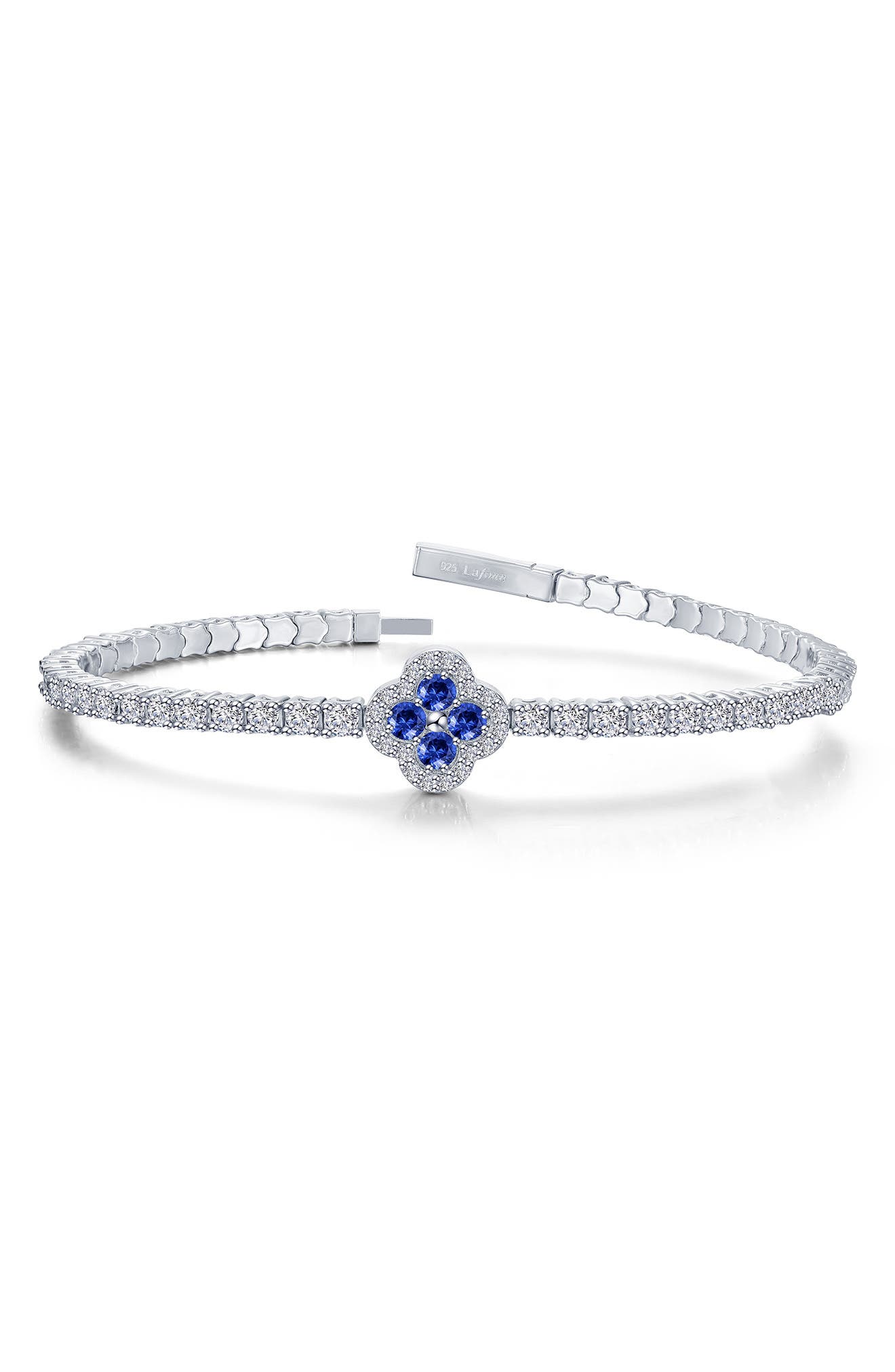 Lab Grown Sapphire & Simulated Diamond Flexible Bangle Bracelet