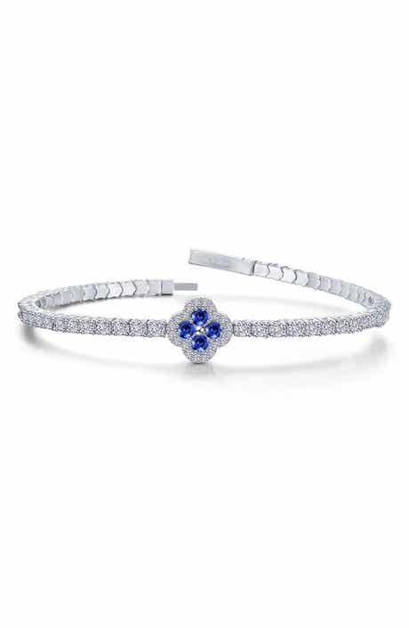 Lab Grown Sapphire & Simulated Diamond Flexible Bangle Bracelet