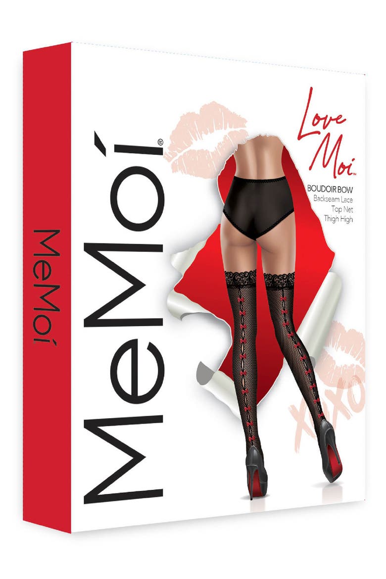 Bow Backseam Fishnet Stockings, Alternate, color, BLACK