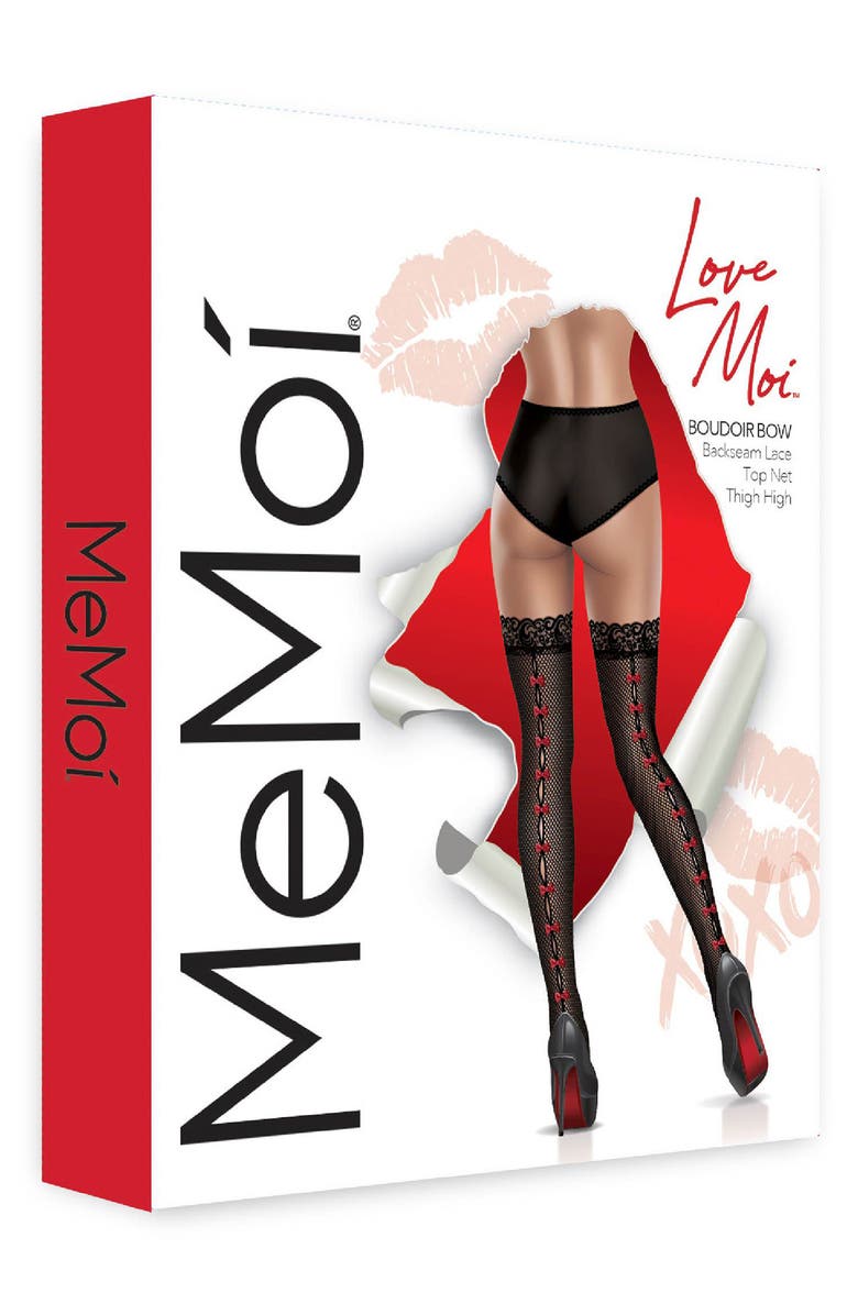 MeMoi Bow Backseam Fishnet Stockings, Alternate, color, Black