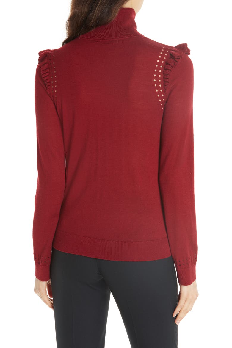 kate spade new york ruffle turtleneck sweater, Alternate, color, DEEP RUSSET
