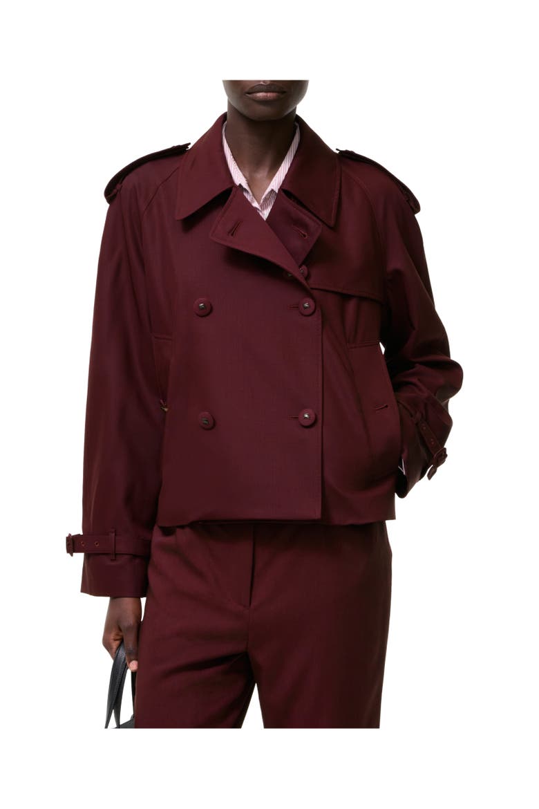 Cropped Wool Mayfair Trench Jacket, Alternate, color, Vineyard red
