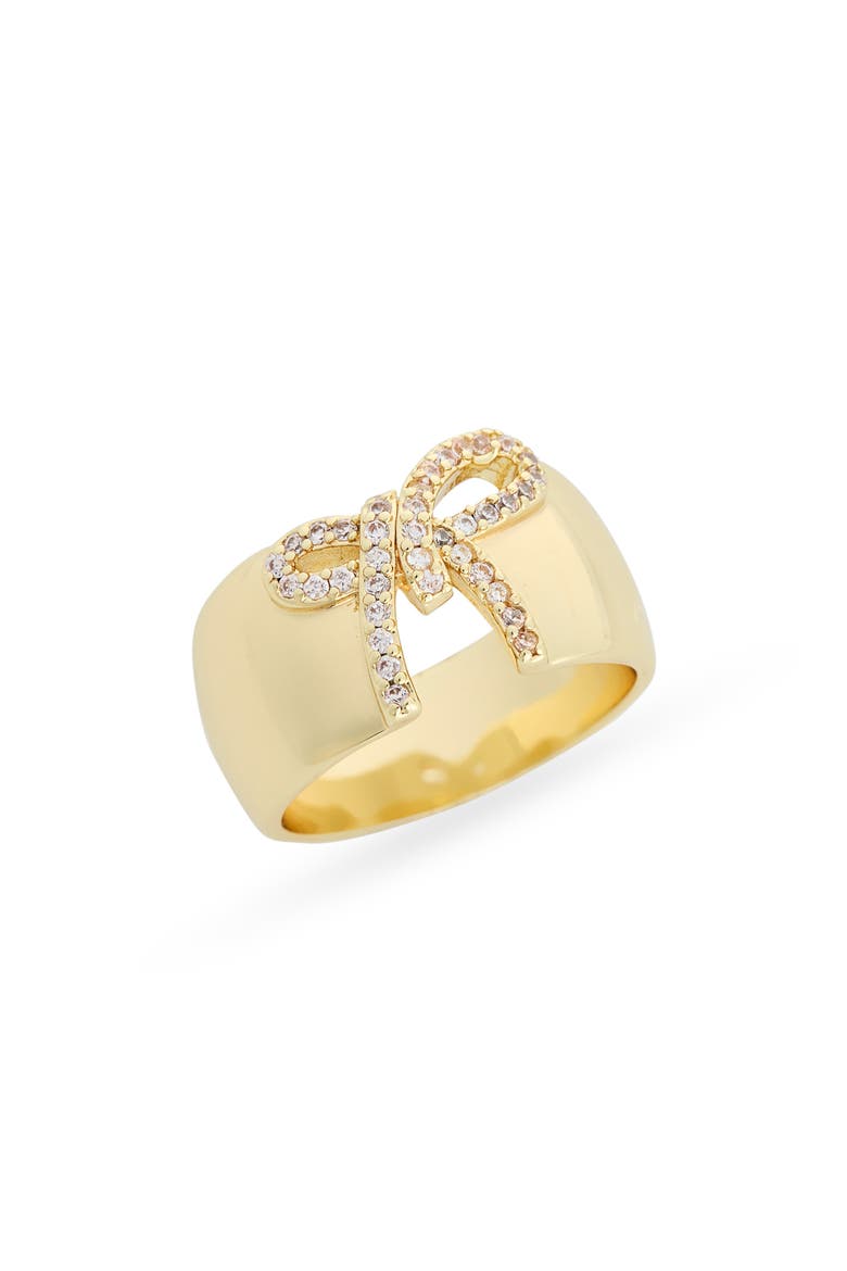 Pavé Bow Cutout Ring, Main, color, CLEAR / GOLD