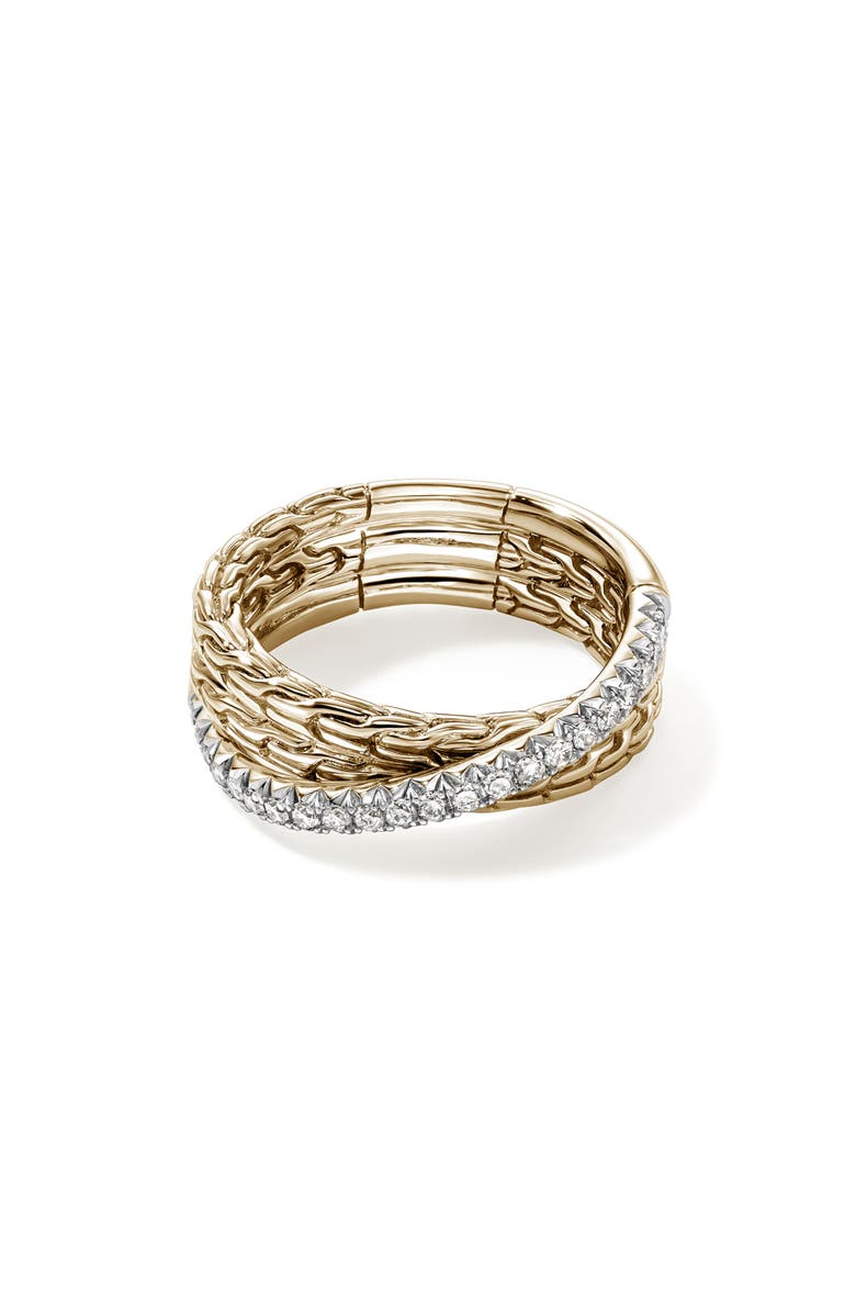 John Hardy JH Essential Pavé Crossover Ring, Gold, Diamonds, Main, color, Gold