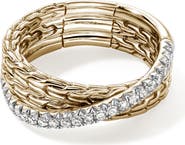 John Hardy JH Essential Pavé Crossover Ring, Gold, Diamonds
