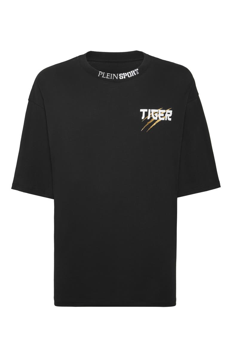 PLEIN SPORT T-Shirt Round Neck Ss Tiger Tokyo Men, Main, color, Black/Lightgold