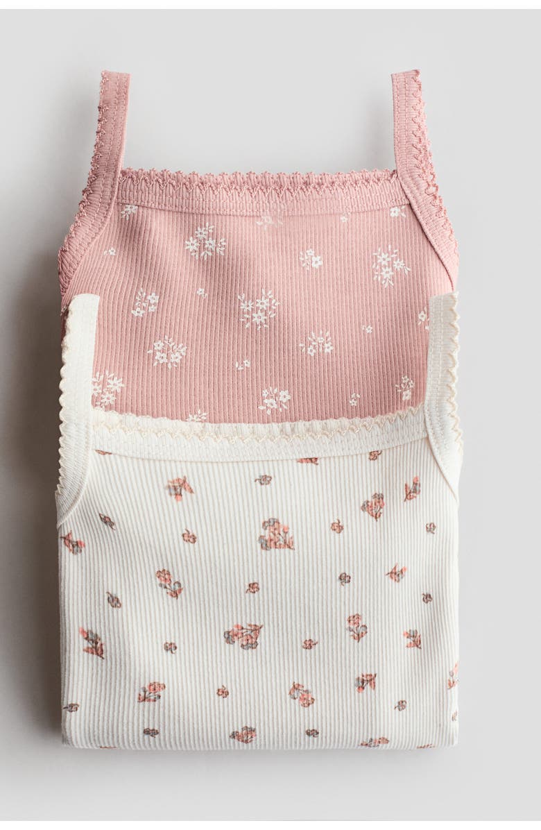 H&M 2-pack Ribbed Cotton Bodysuits, Alternate, color, Light Dusty Pink/Floral