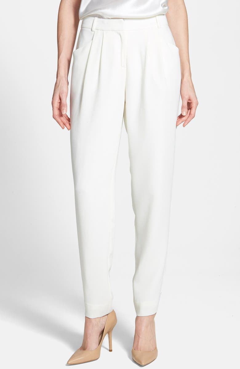 Lafayette 148 New York Pleat Front Crepe Ankle Pants, Main, color, 